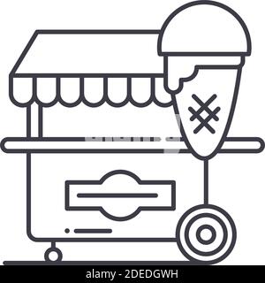 Eis-Warenkorb-Symbol, lineare isolierte Illustration, dünne Linie Vektor, Web-Design-Zeichen, Kontur Konzept-Symbol mit editierbaren Strich auf weißem Hintergrund. Stock Vektor