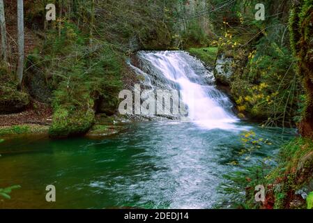 Herbststimmung im Eistobel im Allgäu bei Isny, Schwaben, Bayern, Deutschland, Europa Stockfoto