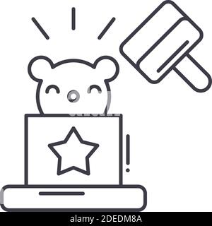 Klicken Sie auf das Maulwurf-Symbol, lineare isolierte Illustration, dünne Linie Vektor, Webdesign Zeichen, Umriss Konzept Symbol mit editierbaren Kontur auf weißem Hintergrund. Stock Vektor