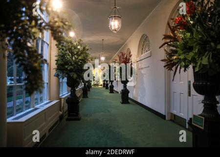 Washington, USA. November 2020. Die Ostkolonnade wird am 30. November 2020 im Weißen Haus in Washington, DC in Washington, DC zu Weihnachten dekoriert. (Foto von Oliver Contreras/SIPA USA) Quelle: SIPA USA/Alamy Live News Stockfoto