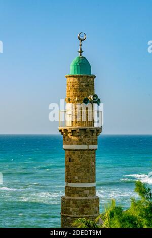 Minarett von al bahr Moschee Gebäude, jaffa Stadt, israel Stockfoto