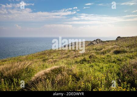 Cornwall, Großbritannien. Blick aufs Meer entlang des Küstenweges. Zwischen St. Ives und Pendeen Stockfoto