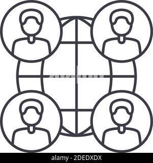 Symbol für globale Studien, lineare isolierte Illustration, Vektor mit dünnen Linien, Webdesign-Zeichen, Umrisskonzept-Symbol mit bearbeitbarer Kontur auf weißem Hintergrund. Stock Vektor