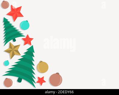 Draufsicht auf Weihnachtsdekorationen mit Kopierraum. Weihnachtskugel Ornamente auf weißem Hintergrund. Festlicher Hintergrund für Grußkarten und Einladungen Stock Vektor