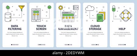 Vector Moderne dünne Linie Datenfilterung Konzept Web-Banner Stock Vektor