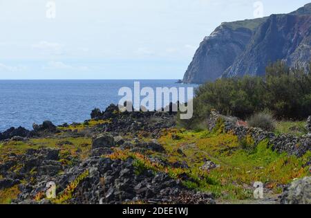 Die vulkanische Küste der Insel Graciosa, Azoren Archipel Stockfoto