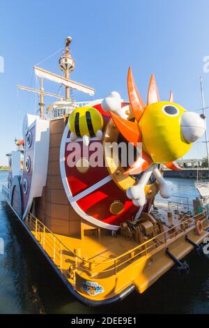 Das Thousand Sunny Boot wurde in der einteiligen Manga in Laguna Ten Bosch in Gamagori, Aichi, Japan, populär Stockfoto