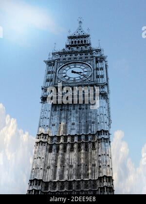 Big Ben AKA die große Glocke der markanten Uhr, nördliches Ende des Palace of Westminster, London Diese Abbildung stellt den Turm als aus Glas Stockfoto