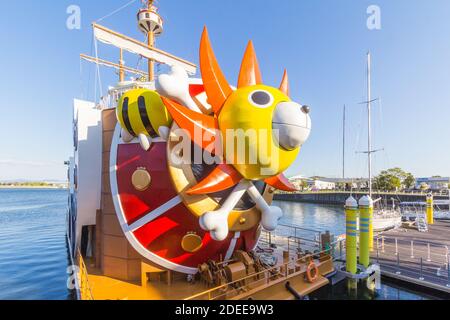 Das Thousand Sunny Boot wurde in der einteiligen Manga in Laguna Ten Bosch in Gamagori, Aichi, Japan, populär Stockfoto