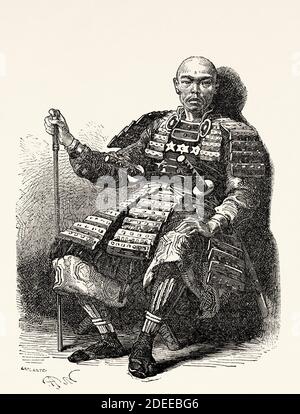 Taikosama. Fide-Yosi, berühmter General der japanischen kaiserlichen Armee, Japan. Alte Illustration aus dem 19. Jahrhundert Reise nach Japan von Aime Humbert aus El Mundo en La Mano 1879 Stockfoto