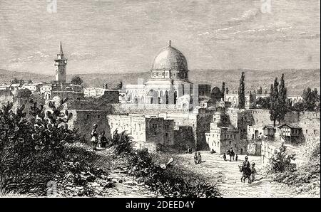 Al-Aqsa Moschee in der Altstadt von Jerusalem, Palästina, Israel. Alte Illustration aus dem 19. Jahrhundert Reise nach Jerusalem von Alphonse de Lamartine aus El Mundo und La Mano 1879 Stockfoto