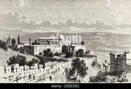 Altstadt, Mauern und Kirche des Heiligen Grabes, Jerusalem, Palästina, Israel. Alte Illustration aus dem 19. Jahrhundert Reise nach Jerusalem von Alphonse de Lamartine aus El Mundo und La Mano 1879 Stockfoto