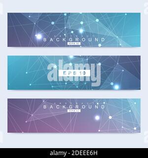 Wissenschaftliche moderne Vektor Banner. DNA-Molekül Struktur mit Linien und Punkten. Wissenschaftliche und technologische Konzept. Wave flow Grafik Stock Vektor