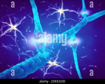 Gehirnsynapsen und Neuronen, Gehirnsynapsen Pathologie und neurologische Krankheit Stockfoto
