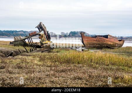 Ehemalige Fleetwood-Trawler, die seit Mitte der 1970er Jahre an der Küste im Rahmen eines Deals mit Island als Teil der "isländischen Kabeljaukriege" aufgegeben wurden. Stockfoto