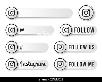 Instagram Buttons Kollektion mit schwarzem Logo. Weiße Social Media Tags Set mit modernen Icons, Symbol, Sing, Banner. 3D-Vorlagen für runde Schaltflächen Stock Vektor