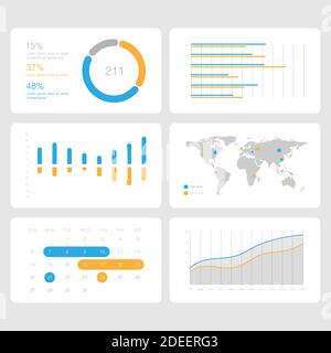 Virtueller Bildschirm mit Datenanalyse-Statistik-Diagramm-Dashboard, Präsentationsvorlage, Vektordarstellung Stock Vektor