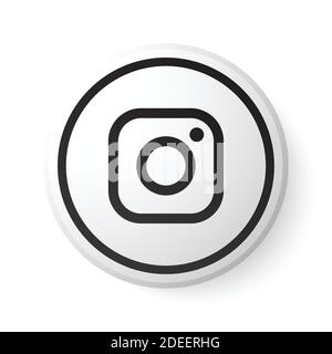 Instagram Kreis weiße Taste mit schwarzem Logo. Social Media-Symbol mit modernem Design für weißen Hintergrund. 3D Runde Vorlage mit schöner Form Stock Vektor