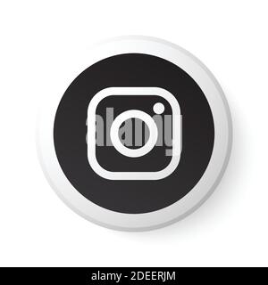 Instagram Kreis weiße Taste mit schwarzem Logo. Social Media-Symbol mit modernem Design für weißen Hintergrund. 3D Runde Vorlage mit schöner Form Stock Vektor