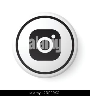 Instagram Kreis weiße Taste mit schwarzem Logo. Social Media-Symbol mit modernem Design für weißen Hintergrund. 3D Runde Vorlage mit schöner Form Stock Vektor