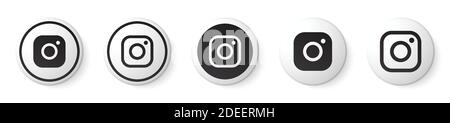 Instagram Kreis Form weiße Knöpfe Kollektion mit schwarzem Logo. Social Media Icons Set mit modernem Design für weißen Hintergrund. 3D-Runde Vorlage Stock Vektor