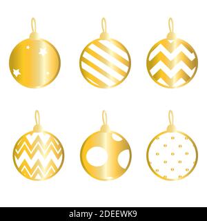 Set Weihnachten Golden Kugeln isoliert auf weiß. Stock Vektor