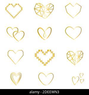 Set Herz illustraion.Sparkling Goldfärbung. Vektorgrafik Metallic-Lack. Von Hand gezeichnet. Stock Vektor