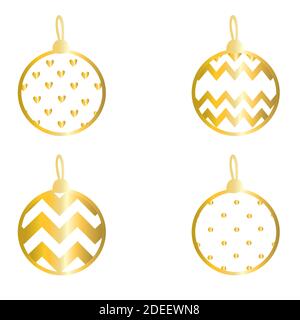 Set Weihnachten Golden Kugeln isoliert auf weiß. Stock Vektor
