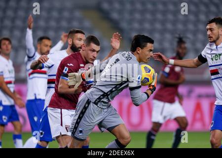 Turin, Italien. 30. Nov, 2020. turin, Italien, Olimpico Grande Torino Stadion, 30 Nov 2020, Emil Audero (UC Sampdoria) während Turin FC vs UC Sampdoria - Italienischer Fußball Serie A Spiel Credit: Francesco Scaccianoce/LPS/ZUMA Wire/Alamy Live News Stockfoto