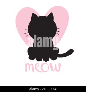 Katze Silhouette rosa Symbol, Schriftzug Miow Whiskers Vektor. Stock Vektor