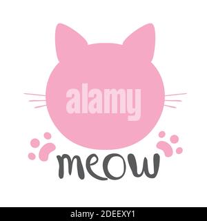 Katze Silhouette rosa Symbol, Schriftzug Miow Whiskers Vektor. Stock Vektor
