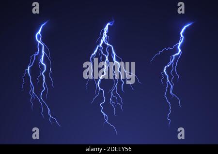 Gewitter auf dunklem Hintergrund. Blaues Blitzlicht. Blau abstrakt Hintergrund leuchten Lichteffekt elektrische Blitz. Vektorgrafik Stock Vektor