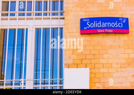 Straßenschild, Solidarnosc Avenue. Warschau, Polen, Europa Stockfoto