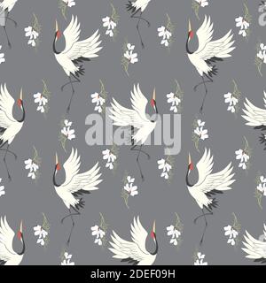 Nahtlose Muster mit japanischen Kranen für Ihr Design Stock Vektor