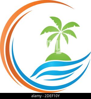 Insel, Sonne, Palmen, tropische Insel, Logo Stock Vektor