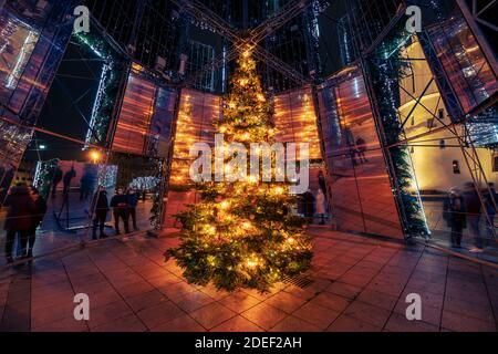 Weihnachtsbaum 2020 in Vilnius und Domplatz in Vilnius bei Nacht Stockfoto