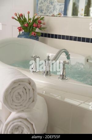 Jet Tub und Blumen Stockfoto