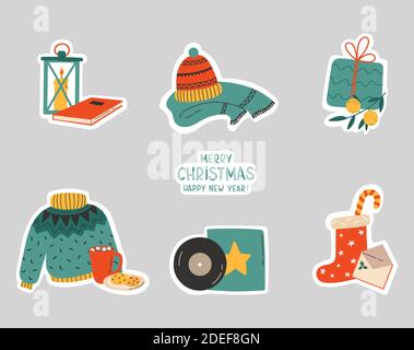 Hygge Weihnachten Doodle gemütliche Dinge Set Stock Vektor