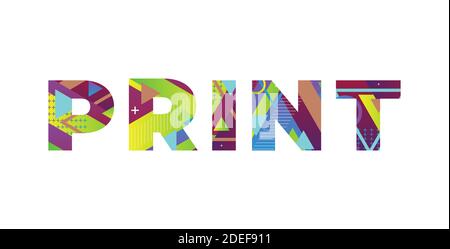 Das Wort PRINT-Konzept in bunten Retro-Formen und Farben Illustration geschrieben. Stockfoto