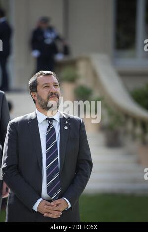 Der stellvertretende Ministerpräsident italiens und Innenminister Matteo Salvini bei einem Familienbild mit Amtskollegen beim Treffen des G7-Innenministers im Innenministerium in Paris am 4. April 2019. Foto von Eliot Blondt/ABACAPRESS.COM Stockfoto