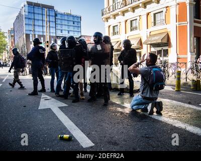 Menschen aus der Gelbwesten-Bewegung protestieren während des 22. Akt der Bewegung. Am 13. April 2019 Toulouse, Frankreich. Foto von Alban De Jong/ ABACAPRESS.COM Stockfoto