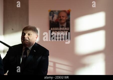 Der Spitzenkandidat der Partei der Republikanischen Union (UPR) François Asselineau hält am 25. April 2019 in Toulouse, Südfrankreich, eine Wahlkampfkundgebung ab. Foto von Patrick Batard/ABACAPRESS.COM Stockfoto