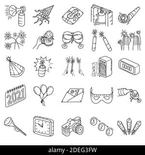 Silvester Handgezeichnetes Icon Set Vektor. Stock Vektor