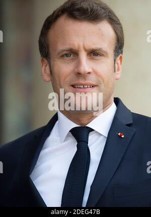 Der französische Präsident Emmanuel Macron wartet am 30. April 2019 im Elysee-Palast in Paris auf Bahrains König. Foto von Eliot Blondt/ABACAPRESS.COM Stockfoto