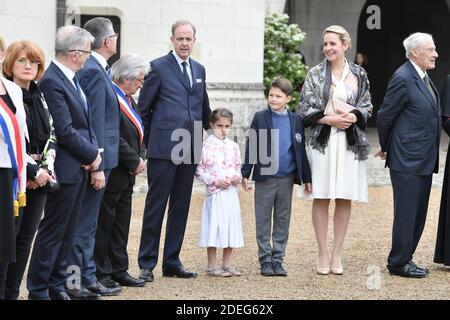 Graf von Paris, Jean von Orleans, Gräfin von Paris, Prinzessin Philomena von Orleans und ihre Kinder, Prinz Gaston und Prinzessin Antoinette nehmen an einer Zeremonie zum 500. Todestag des italienischen Renaissance-Malers und Wissenschaftlers Leonardo da Vinci im Chateau d'Amboise am 2. Mai 2019 in Amboise Teil, Frankreich. Foto von David Niviere/ABACAPRESS.COM Stockfoto