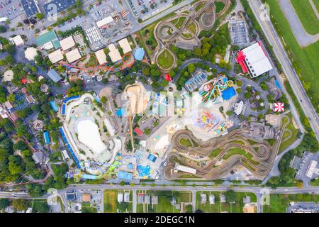 Luftaufnahme des Hersheypark Amusement Park, Hershey, PA, USA Stockfoto