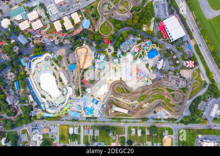 Luftaufnahme des Hersheypark Amusement Park, Hershey, PA, USA Stockfoto