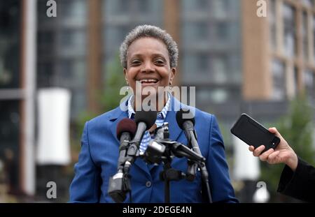 Der Bürgermeister von Chicago, Lori Lightfoot, spricht auf einer Pressekonferenz am newar Market Square am 8. Mai 2019 in Washington, DC. Foto von Olivier Douliery/ABACAPRESS.COM Stockfoto