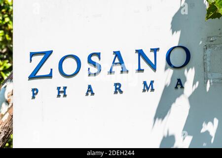 Sep 17, 2020 Fremont / CA / USA - Logo von Zosano Pharma am Hauptsitz im Silicon Valley bietet die Zosano Pharma Corporation Biopharmazeutika an Stockfoto