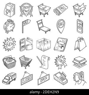 Shopping Handgezeichnetes Icon Set Vektor. Stock Vektor